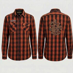Harley Davidson Women's Long Sleeve Oak Leaf Embroidered Flannel Shirt Size S